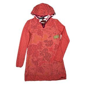 Title Nine Tunic Swimsuit Cover Up Womens‎ XS Hooded Beach Orange Laser Cut Mesh